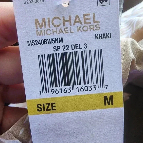 Michael Kors Printed Wrap Top Beige Tie Closure Round Hem Cap L75421 Womens Sz M - Picture 5 of 6